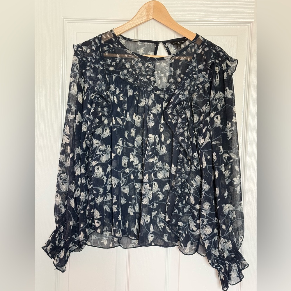 NWOT Lucky Brand Black Floral Sheer Blouse